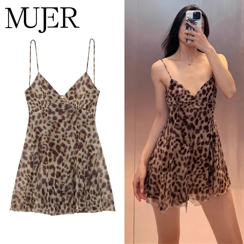 Women Leopard Print Backless Mini Dress