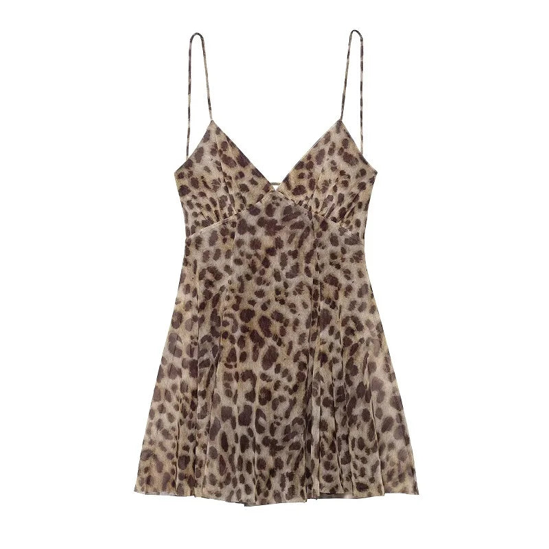 Women Leopard Print Backless Mini Dress