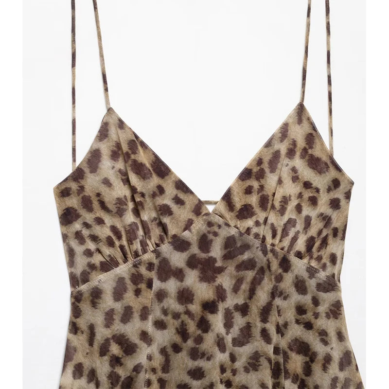 Women Leopard Print Backless Mini Dress