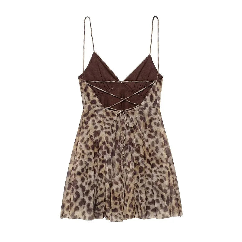 Women Leopard Print Backless Mini Dress