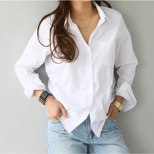 Women White Cotton Long Sleeve Blouse